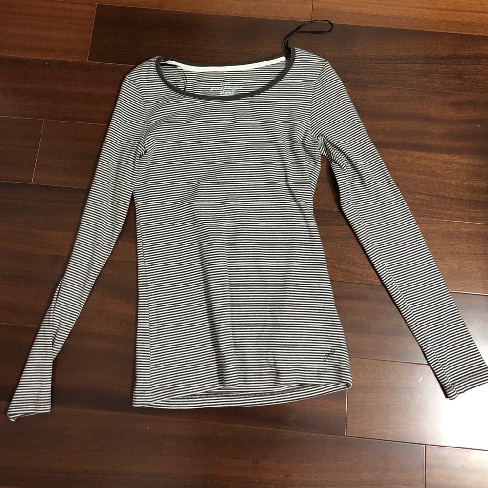 Brown and White Striped Long Sleeve Tee